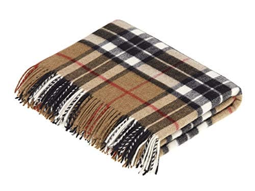 Moon Wool Plaid Throw Blanket, Merino Labmswool, Camel Thompson Tartan, Made in UK