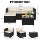 Yaheetech 5 Pieces Patio Furniture Set, PE Rattan Garden Modular Lounge Sofa Set with Tempered Glass Table and Water-Resistant Cushions for Patio, Balcony (Black/Beige) - 3
