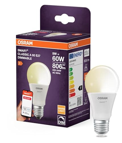 Osram SMART LED Lampe A60 Kolbenform E27, 9W ZigBee 3.0, dimmbar 2700K warmweiß, App Steuerung, Alexa, Google Assistant