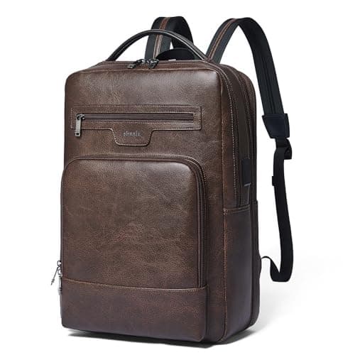 Shrrie cuoio laptop zaino per donne e uomini, 16 pollici impermeabile computer zaino, con connessione di ricarica USB，28 L estensibile lavoro Business Weekender College,Caffè
