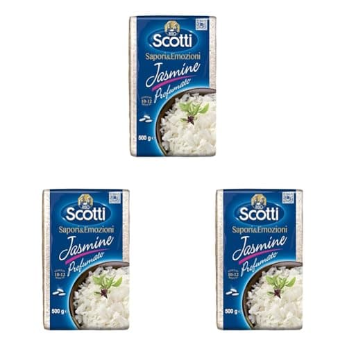 Riso Scotti - Arroz Jazmín - Arroz Aromático Idóneo para Guarniciones - Tiempo de Cocción 10-12 Minutos, 500 gr (Paquete de 3)