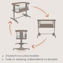 lionelo PARI Culla Co Sleeping Fianco Letto 3 in 1, Regolabile in Altezza 6 Livelli, Materasso T25 2 cm, Ruote con Blocco e Dondolo, Gambe Regolabili per Letto Continentale, Rivestimento Lavabile - 2