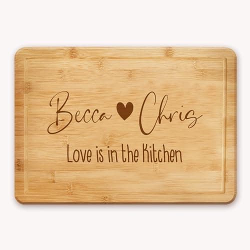 Housewarming Personalised Chopping Board - Love is in The Kitchen Custom Names Design