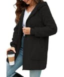ABINGOO Damen Winterjacke Fleecejacke Lang Kapuzenjacke Teddyjacke Flauschig Plüschjacke Warm Reißverschluss Hoodie Kuscheljacke Wintermantel Mit Taschen(Schwarz,L) - 2