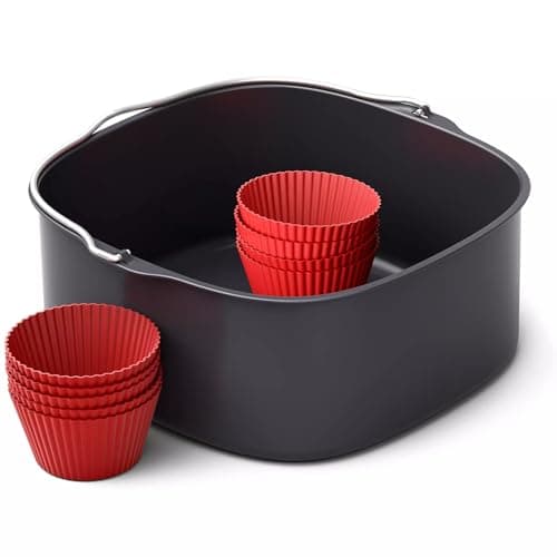 Philips Airfryer Baking Kit XXL, accessorio kit da forno, recipiente con rivestimento antiaderente, con 9 pirottini in silicone, lavabile in lavastoviglie, app per ricette, nero (HD9957/00)