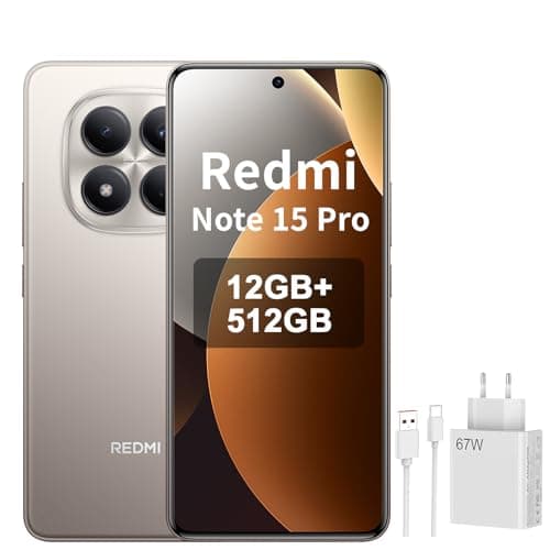 XIAOMI Redmi Note 15 Pro 4G Smartphone 12+512 GB – 6500-mAh-Akku, 200-MP-Kamera, IP65-Wasserschutz, 6,77" FHD+ AMOLED-Display, Titanium, Included 67W HyperCharge Combo