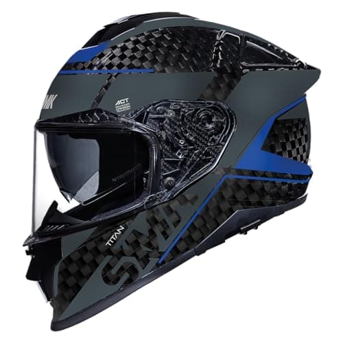 SMK Helmets Casco Integral Modelo Titan Carbon Nero Decorado Brillo Negro y Azul con Homologación 22.06 (L 59/60)