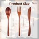 DOPENSPI 6 teiliges Holzbesteck zum Essen, Nanmu Holzgeschirr, wiederverwendbare Holzlöffel, Gabeln, Schaber, Holzbesteck-Set, Besteck-Set für den täglichen Gebrauch, Familie, Zuhause, Reisen, Camping - 3