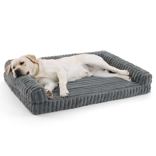 BEDSURE orthopädisches Hundebett Grosse Hunde - 114x81x17.5cm wasserdichtes Hundesofa mit Memory-Schaum & Eierkarton-Schaum, waschbarer und Abnehmbarer Cordbezug Hundecouch, grau