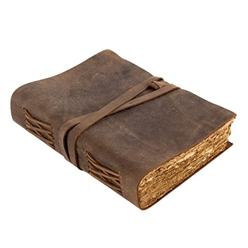 moonster Cuaderno de Cuero Vintage A5 [20x15 cm] – Diario de Piel Hecho a Mano con 240 Páginas de Papel de Algodón – Libreta para Escritura y Sketchbook, Regalo Original