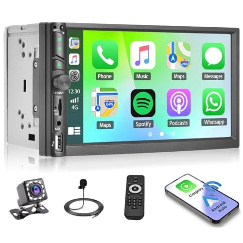 Fuluku 2 DIN Autoradio mit Wireless CarPlay Android Auto& MirrorLink, 7 Zoll Touchscreen Radio mit Bluetooth/FM/AUX/TF/Rückfahrkamera/SWC