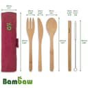Bambaw Set posate in bambù | Legno | Kit posate ecologico | Coltello, forchetta, cucchiaio e paglia | Posate da viaggio | Da campeggio con custodia | Vino - 3