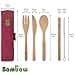 Bambaw Set posate in bambù | Legno | Kit posate ecologico | Coltello, forchetta, cucchiaio e paglia | Posate da viaggio | Da campeggio con custodia | Vino - 3