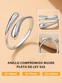 Bestyle Anillo de Plata de Ley 925 con Gotas de Agua - Anillos Ajustable Abierto con Piedra de Nacimiento para Compromiso y Boda Alianzas - 3