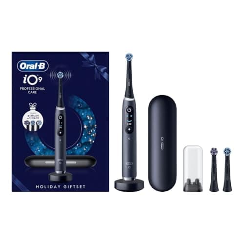 Oral-B iO Series 9 Spazzolino da denti elettrico, 2 testine di ricambio, 7 modalità di pulizia per la cura dei denti, analisi 3D, display a colori e custodia da viaggio, progettato da marrone, nero