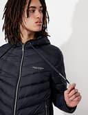 Armani Exchange Hooded Quilted Down Milano/New York Logo Zip Up Jacket Giacca, Blu Navy/Grigio Melange, M Uomo - 2