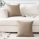 Artscope Juego de 2 Fundas de Cojines Decorativas Cuadradas de Lino 45 x 45 cm para Decoración del Hogar Sofá Dormitorio Coche 18x18 Café Claro - 5