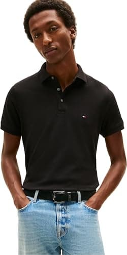 Tommy Hilfiger Herren Poloshirt Kurzarm 1985 Slim Fit, Schwarz (Black), XXL