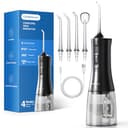 Operan Munddusche Kabellos, Tragbar Elektrische Zahndusche 4 Modi & 4 Düsen, 300ML Oral Irrigator Munddusche Testsieger für Entfernt Speisereste und Reinigt Die Zähne (Gloss Black, 1Pack) - 1
