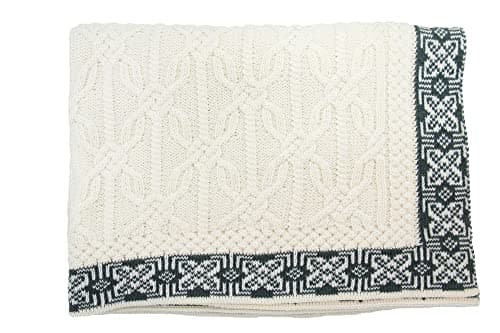 Aran Crafts Soft Cable Knitted Jacquard Throw Blanket, 100% Merino Wool, Authentic & Traditional, Fisherman Sweater-Style Knit, Made in Ireland, X5046-NAT