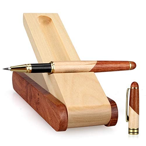 Migliore confezione regalo penna gel in legno con scatola portapenne roller fatta a mano e ricariche, penna a sfera professionale con custodia di presentazione fantasia