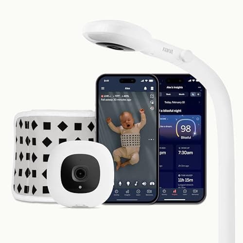 Nanit Pro Babyphone mit Kamera, Bodenständer - Baby Kamera mit 1080p Video & Audio, Schlaftrainer, WLAN, iOS/Android - Weiß