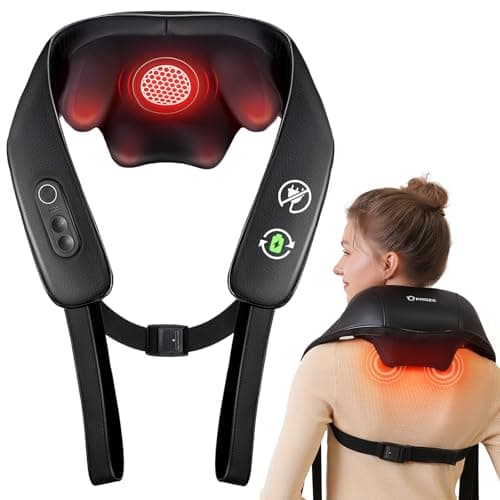 KNQZE® Masajeador cervical y espalda inalámbrico, 2025 Masajeador Shiatsu 4D, Maseajor cervical y espalda con calefacción, Calefacción de grafeno mejorada, Regalos para mujer hombre padres mama papa