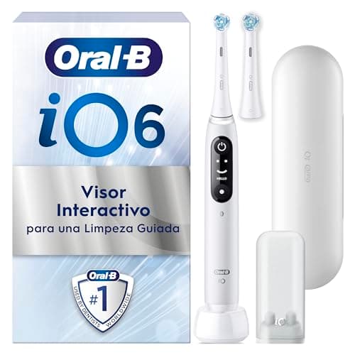Oral-B iO 6N Cepillo de Dientes Eléctrico Blanco con Mango Recargable, 2 Cabezales y Estuche de Viaje, 5 Modos De Cepillado Con Blanqueamiento Dental, Sensor De Presión, Diseñado por Braun
