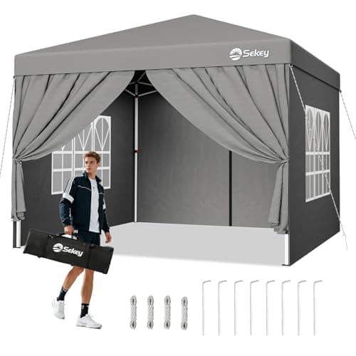 Sekey Pop Up Gazebo with Sides 3m x 3m, Heavy Duty Gazebo with Carry Bag, Instant Setup, Waterproof 1000mm - Marquee Garden Party Tent Outdoor, (Grey, 3x3 with Sides)