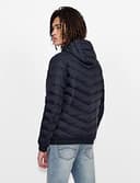 Armani Exchange Hooded Quilted Down Milano/New York Logo Zip Up Jacket Giacca, Blu Navy/Grigio Melange, M Uomo - 4