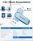 BLANBOK+ Apple MFi-zertifizierter USB Stick für Handy,3-in-1-Flash-Laufwerk für iPhone, iPad, Android & PC, Highspeed USB 3.0 Speicher,Fotos&Daten‑Backup Speicherstick (Blau, 256, GB) - 7
