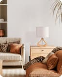 EDISHINE Lampada da Comodino con Paralume in Lino e Base in Legno Massiccio Color Rovere Chiaro, Lampadina LED E27 4W Inclusa, 2700K, H34 cm, Ø21 cm, Lampada da Tavolo Moderna per Soggiorno, Camera - 7