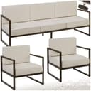 tectake® Conjunto Jardín Exterior de Acero, Sillones Terraza con Acolchado Grueso, Sillas Jardín con Pies Ajustables, Muebles Jardín Exterior, Fundas Repelentes al Agua, Sofás para Jardín - 5 plazas - 1