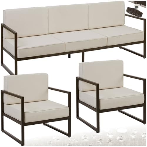tectake® Conjunto Jardín Exterior de Acero, Sillones Terraza con Acolchado Grueso, Sillas Jardín con Pies Ajustables, Muebles Jardín Exterior, Fundas Repelentes al Agua, Sofás para Jardín - 5 plazas