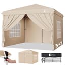 Sunula Pavillon 3x3 Wasserdicht Stabil Winterfest mit 4 Seitenwänden, Faltpavillon 3x3m mit Verdickten Röhren, Partyzelt Gartenpavillon Faltzelt für Camping Festival Party (Khaki, Mit Seitenwänden) - 1