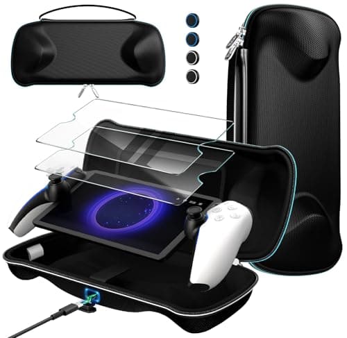 iVoler [Carica all'interno Custodia per PlayStation Portal con 2 Pellicole in Vetro Temperato, Borsa Sottile con Foro di Ricarica, Case Rigido da Viaggio per Remote Player - Nero