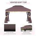 Outsunny 3 x 4m Aluminium Garden Gazebo, Marquee Canopy Shelter Pavilion Party Tent with Nets and Curtains for Garden and Deck, Coffee - 3