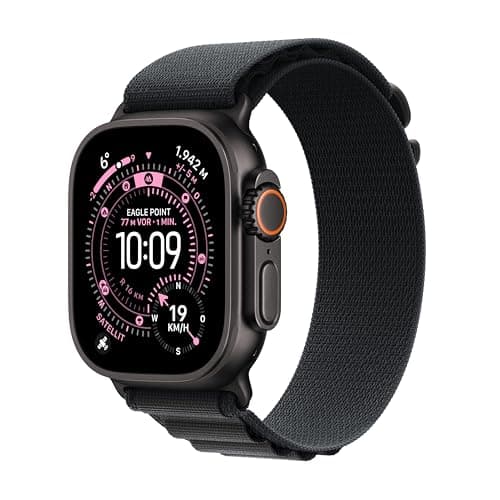 Apple Watch Ultra 3 GPS + Cellular 49 mm Premium Smartwatch für Lauftraining und Kombinationssport mit robustem Titangehäuse in Schwarz und Alpine Loop in Schwarz (Medium)