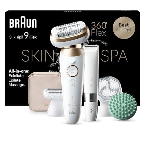 Braun Silk-épil 9 Flex SkinSpa All-in-One Set, Epilierer Damen / Haarentferner für langanhaltende Haarentfernung, Ladyshaver, Mini-Rasierer für den Körper, 9-481 3D, weiß/Gold