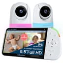 Babysense Full HD Split-Screen-Babyphone mit 2 Kameras, Nachtlicht in 6 Farben, Geräusch- & Lichtmaschine, 20-Stunden-Akku, abhörsichere Verbindung ohne WLAN - 1