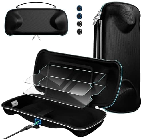 ivoler Tasche für PlayStation Portal Remote Player mit Ladefunktion, [2X Panzerglas] Stoßfeste Hard Shell Tragetasche, Schutzhülle & Zubehör-Set für PS Portal, Schwarz