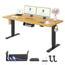 FLEXISPOT E1 Pro ONE PIECE Electric Standing Desk with Dual Motors, 180x80cm, Sit Stand Table Height Adjustable Desk with Memory Smart Pannel for Home Office,Black+Maple - 1