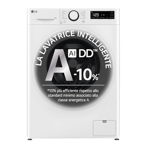 LG AI DD F2R3S09AIDD Washing Machine Slim Front-Load 9 kg Series R3, Washing Machine Class A -10%, 1200 Rotations, AI Wash, Inverter Direct Drive, Smart Diagnosis, Freestanding, White