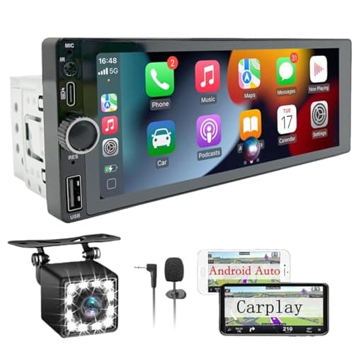 Radio Coche Bluetooth Pantalla - Pantalla Carplay 1 DIN Táctil de 6.86 Pulgadas, Radio CarPlay 1 DIN y Soporte Mirror Link para iOS/Android con Cámara de Respaldo, Admite Carga Type-C/USB/Mic/EQ/SWC