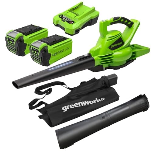 Greenworks 40V Aspiratore Soffiatore a Batteria per Foglie, Motore Brushless, 280km/h, 9,63m³/min, Sacco di Raccolta da 45L, Due Batterie 2Ah e Caricabatterie, Garanzia 3 Anni GD40BVK2X
