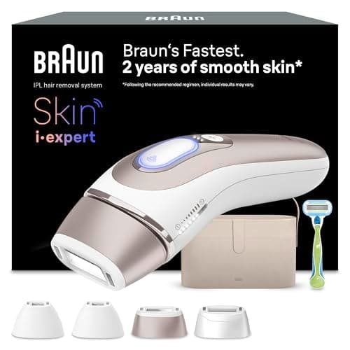 Braun Luz Pulsada Skin i·expert Smart IPL, Alternativa a Depiladora Laser Con Inteligencia Artificial, Eliminación Del Vello En Casa, Neceser, Maquinilla Venus, 4 Cabezales Para Cara y Cuerpo, PL7387