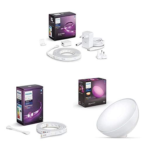 Philips Hue White and Color Lightstrip, Kit Base Striscia LED Smart da 2m + Estensione da 1m + Philips Hue Go, Lampada Portatile Smart, con Bluetooth