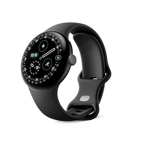 Google Pixel Watch 4 (41 mm) – Android-Smartwatch mit gewölbtem Display und Fitness-Tracking und Unterstützung von Gemini – Aluminiumgehäuse in Matte Black – Sportarmband in Obsidian – LTE