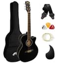 TIGER Chitarra acustica 3/4 con corpo piccolo con corde in acciaio per bambini dai 9 anni in su con borsa, tracolla, corde di ricambio e plettri - Nero - 1