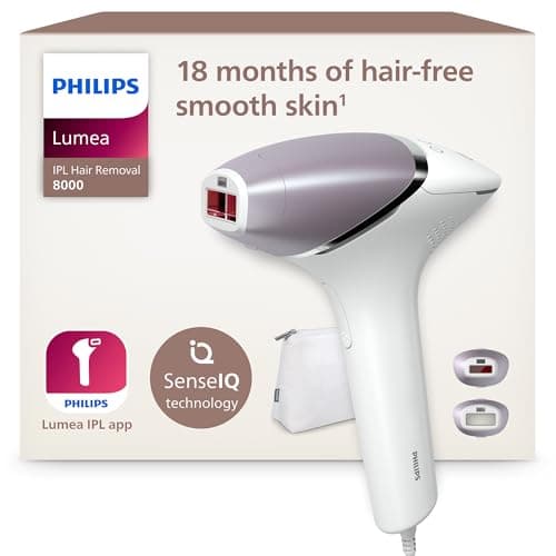 Philips Lumea 8000 Series, dispositivo di epilazione IPL, alternativa ai dispositivi di epilazione laser, con tecnologia SenseIQ, 2 accessori per viso e corpo, modello BRI944/00